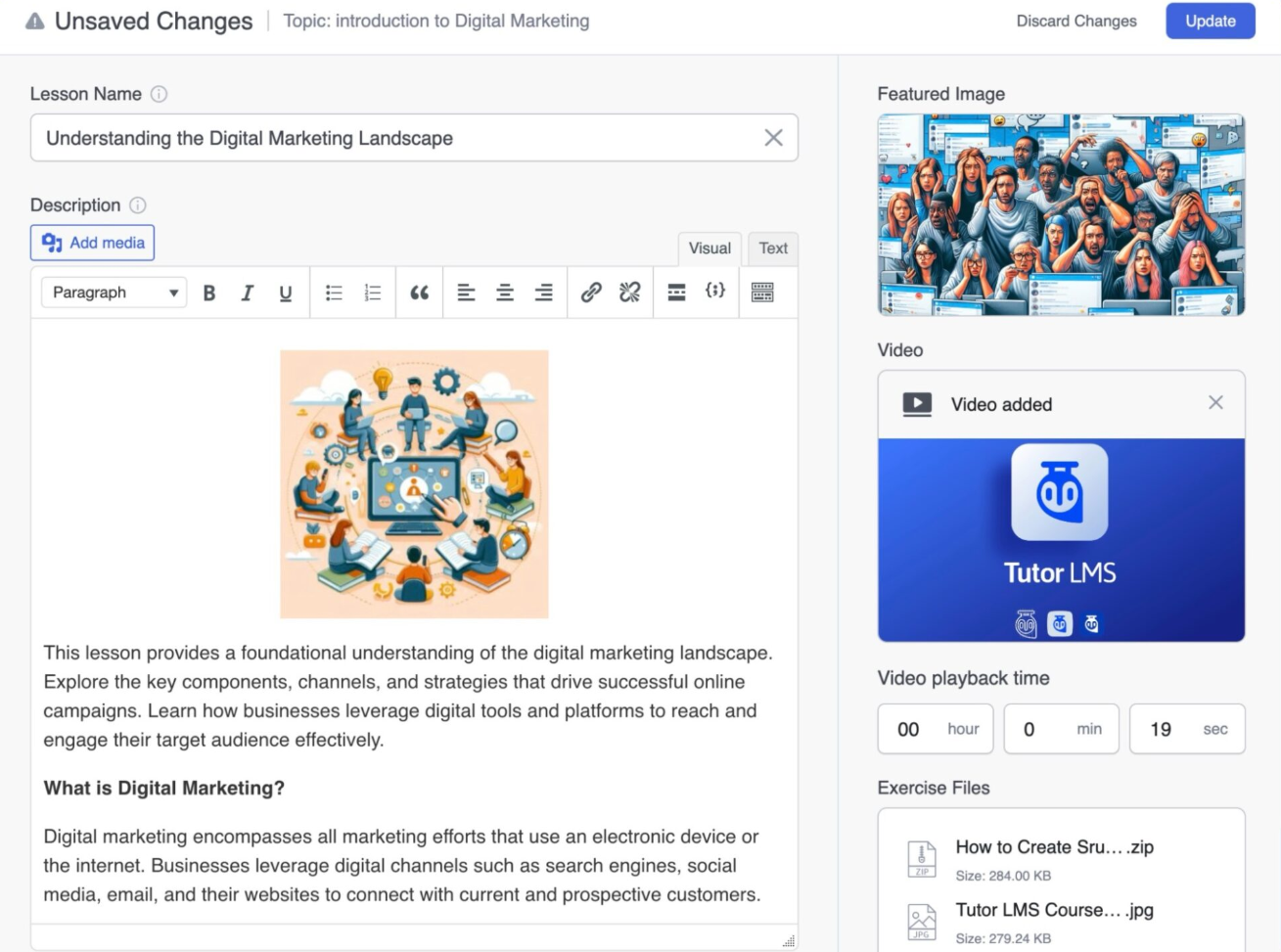 Tutor LMS course building interface